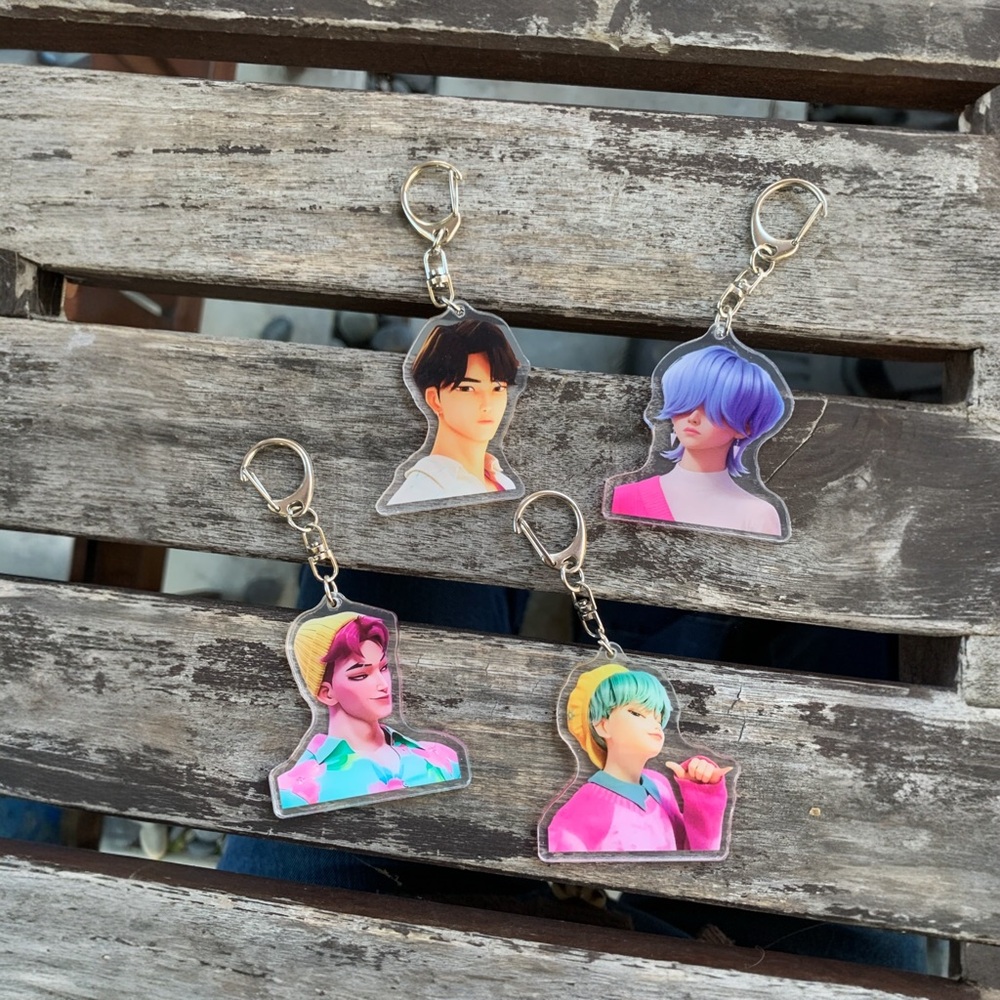 Saja Boys Set of 4 Colorful Anime Characters Acrylic Bag Charm Keychain
